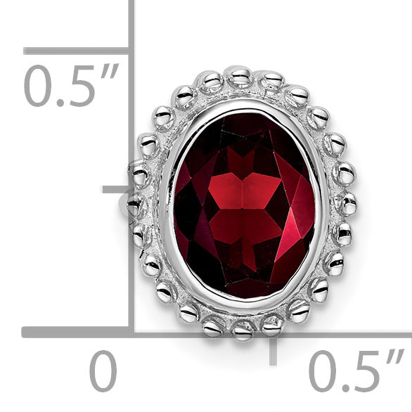 10k White Gold Oval Garnet Chain Slide