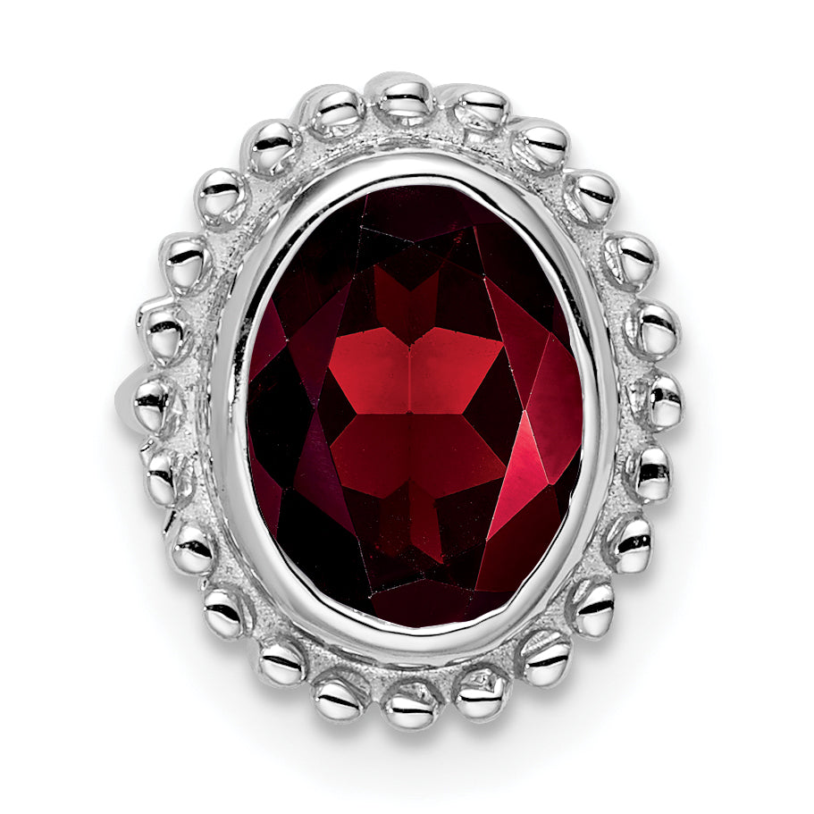 10k White Gold Oval Garnet Chain Slide