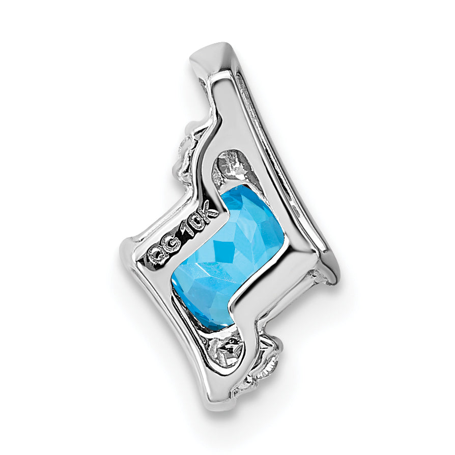 10k White Gold Cushion Blue Topaz and Diamond Chain Slide