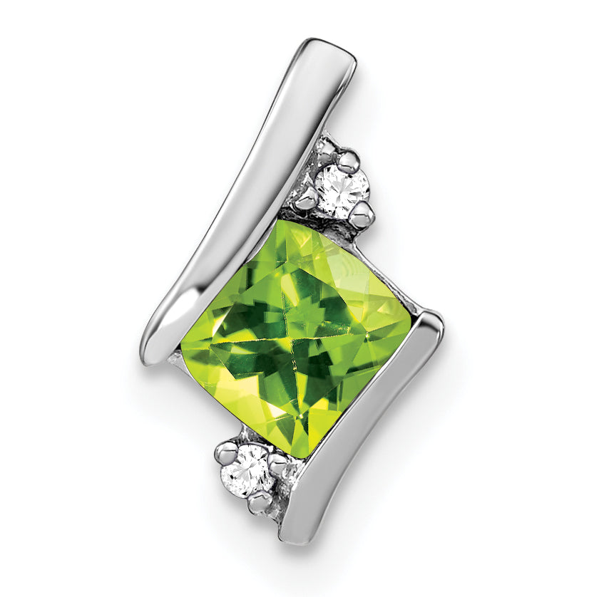 10k White Gold Cushion Peridot and Diamond Chain Slide