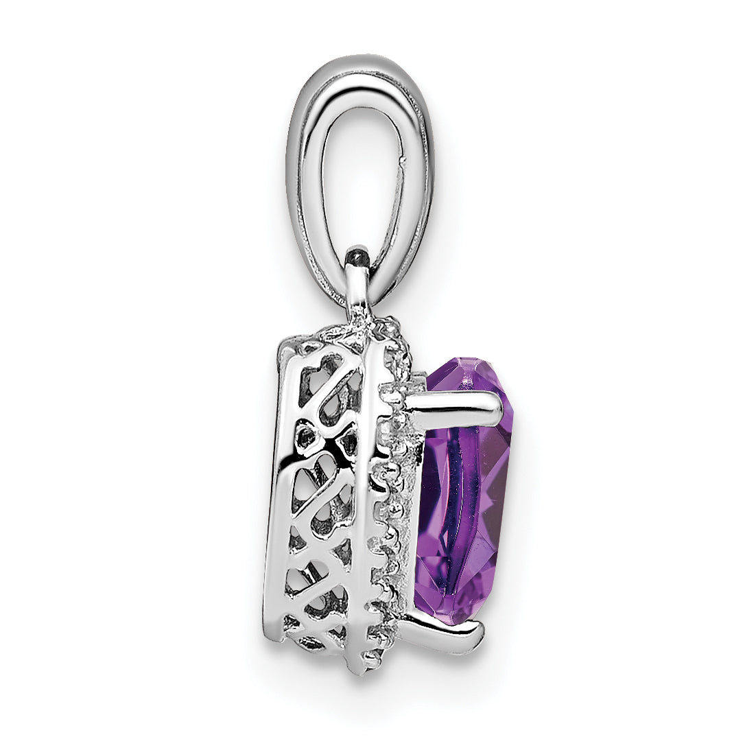 Sterling Silver Rhodium-plated Amethyst and Diamond Pendant