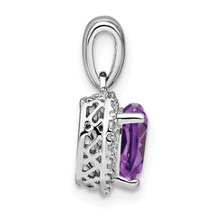 Sterling Silver Rhodium-plated Amethyst and Diamond Pendant