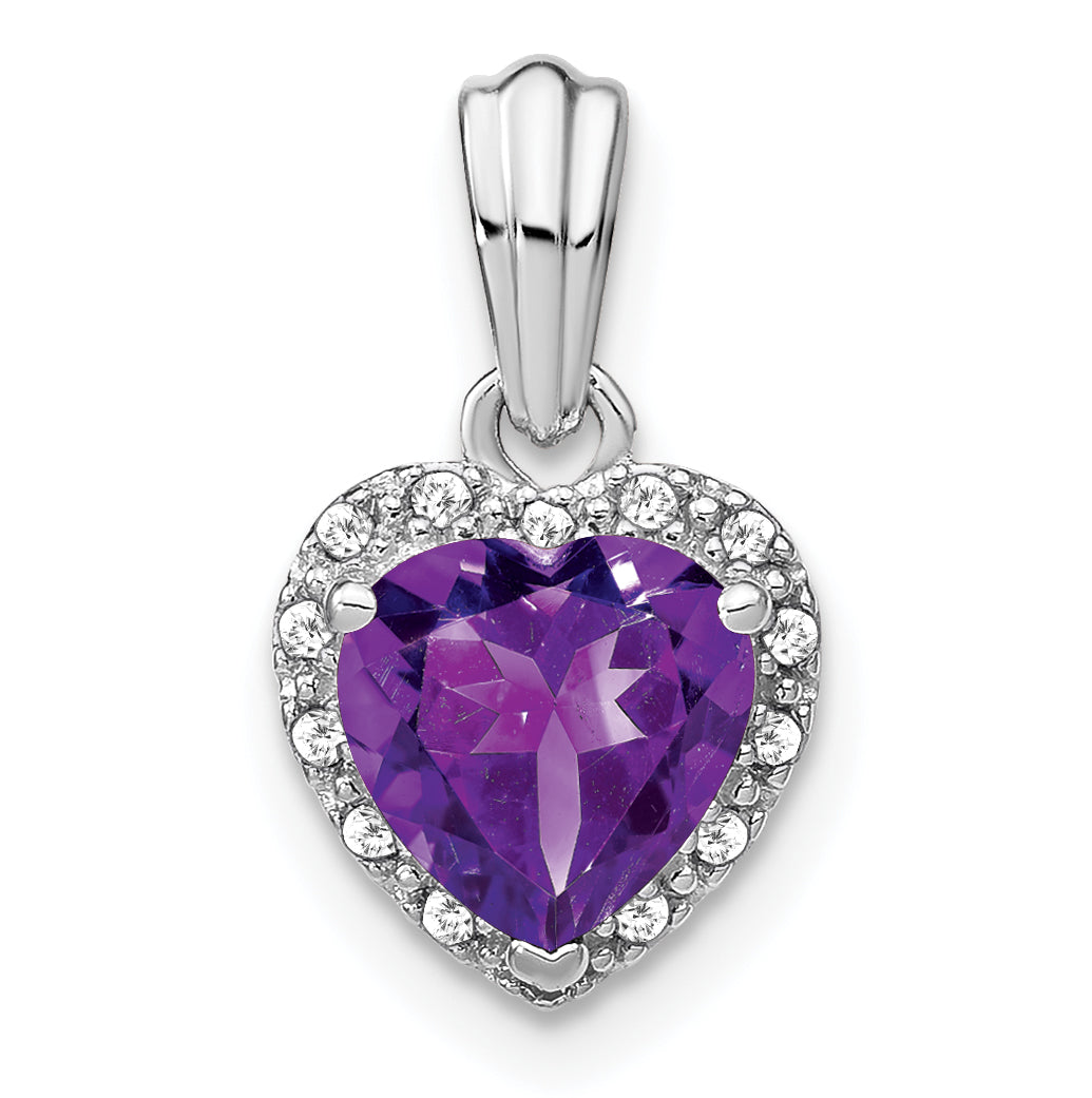 Sterling Silver Rhodium-plated Amethyst and Diamond Pendant