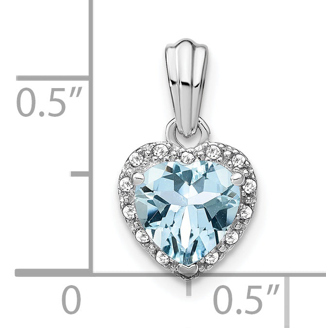 Sterling Silver Rhodium-plated Aquamarine and Diamond Pendant