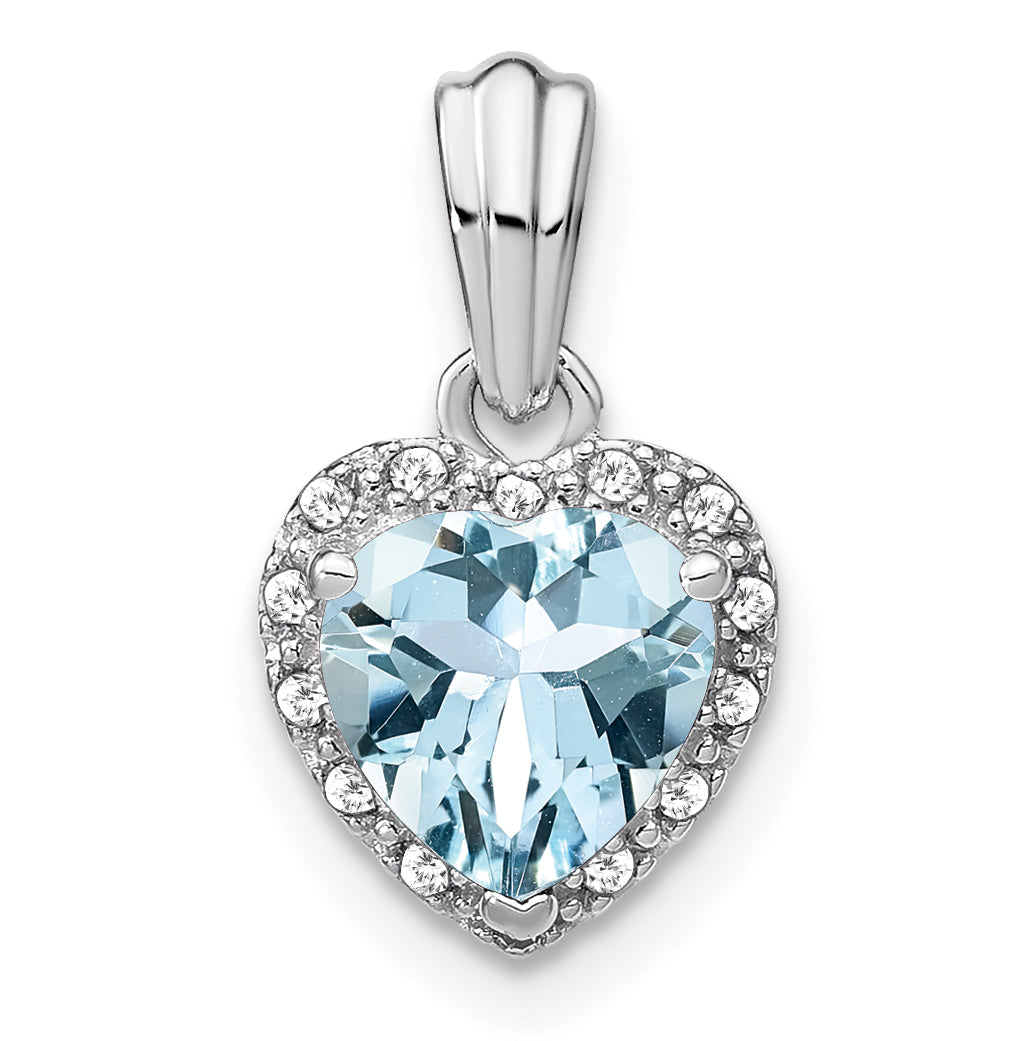 Sterling Silver Rhodium-plated Aquamarine and Diamond Pendant