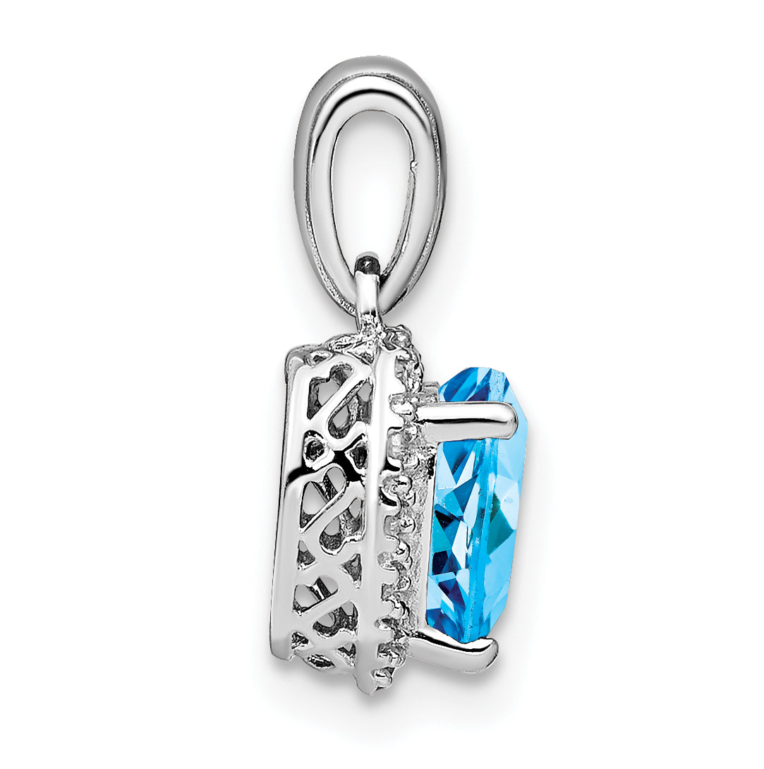 Sterling Silver Rhodium-plated Blue Topaz and Diamond Pendant