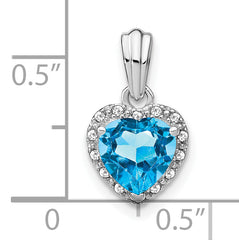 Sterling Silver Rhodium-plated Blue Topaz and Diamond Pendant