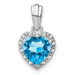 Sterling Silver Rhodium-plated Blue Topaz and Diamond Pendant