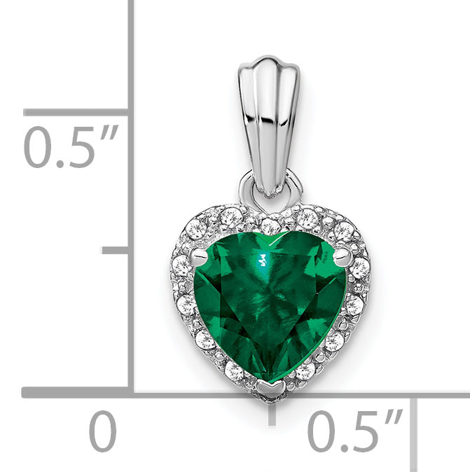 Sterling Silver Rhodium-plated Created Emerald and Diamond Pendant