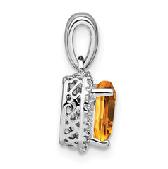 Sterling Silver Rhodium-plated Citrine and Diamond Pendant