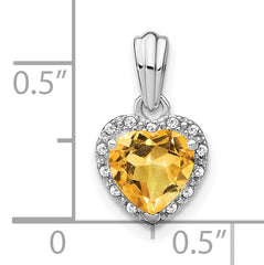 Sterling Silver Rhodium-plated Citrine and Diamond Pendant