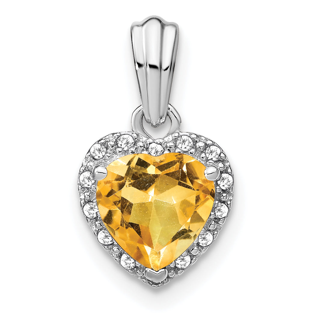 Sterling Silver Rhodium-plated Citrine and Diamond Pendant