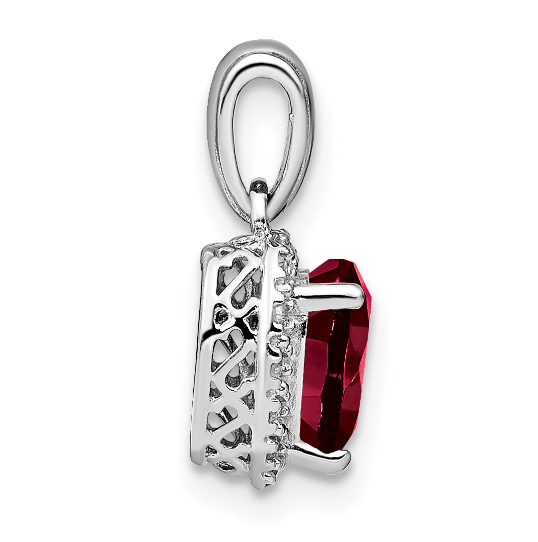 Sterling Silver Rhodium-plated Created Ruby and Diamond Pendant