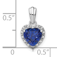 Sterling Silver Rhod-plated Created Sapphire and Diamond Pendant