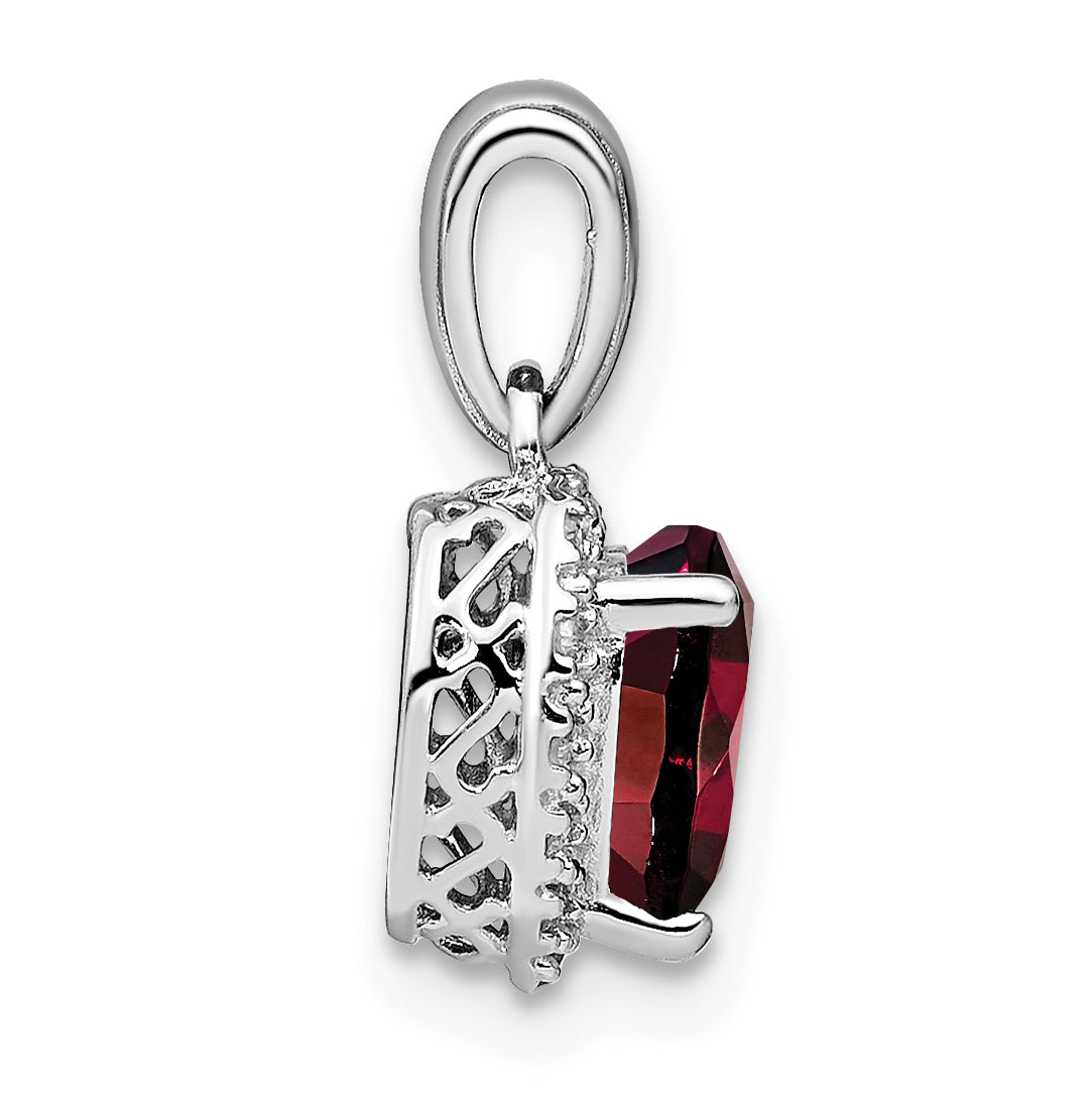 Sterling Silver Rhodium-plated Garnet and Diamond Pendant