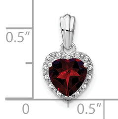 Sterling Silver Rhodium-plated Garnet and Diamond Pendant