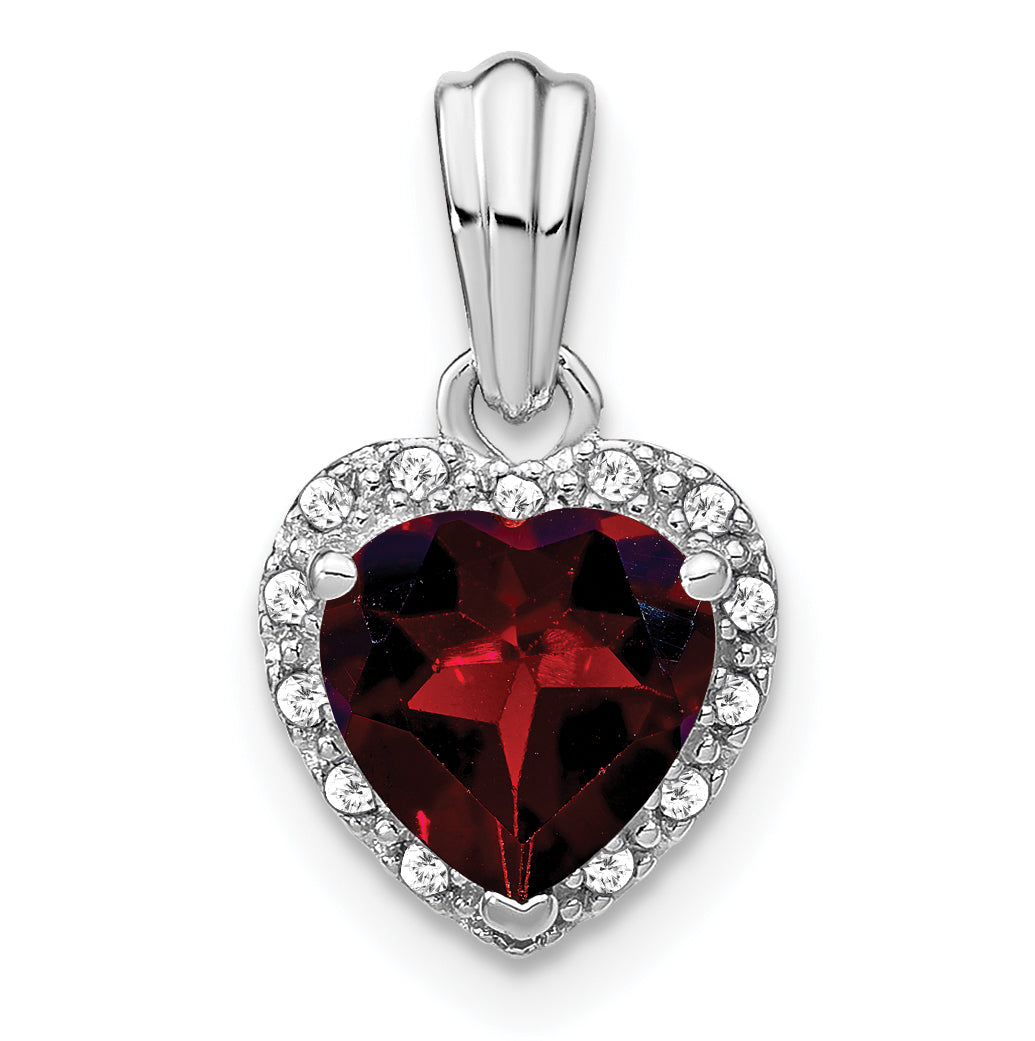 Sterling Silver Rhodium-plated Garnet and Diamond Pendant