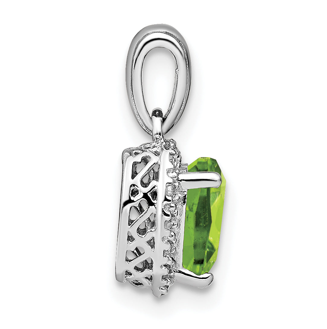 Sterling Silver Rhodium-plated Peridot and Diamond Pendant