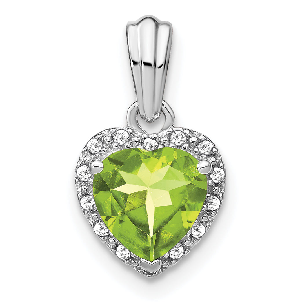 Sterling Silver Rhodium-plated Peridot and Diamond Pendant