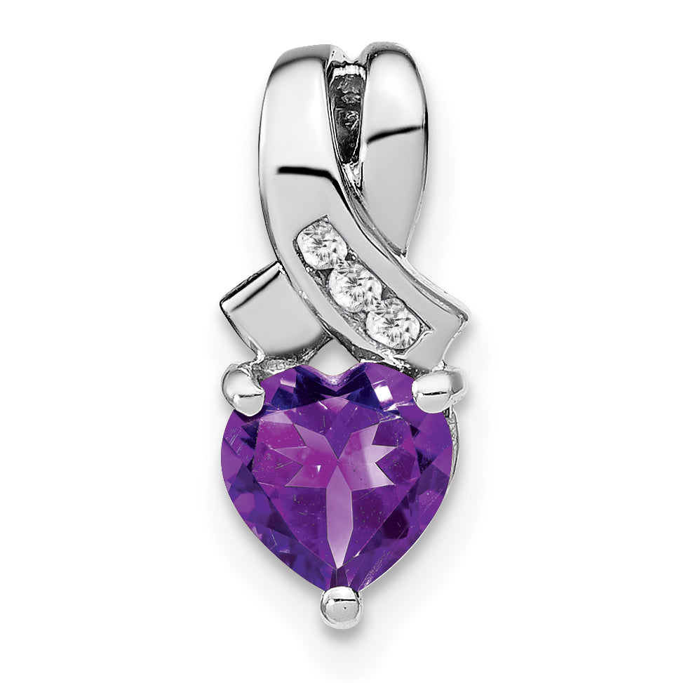 Sterling Silver Rhodium-plated Amethyst and Diamond Pendant