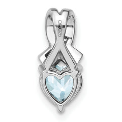 Sterling Silver Rhodium-plated Aquamarine and Diamond Pendant