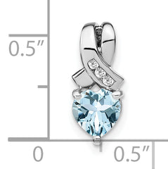 Sterling Silver Rhodium-plated Aquamarine and Diamond Pendant