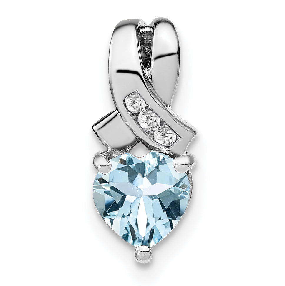 Sterling Silver Rhodium-plated Aquamarine and Diamond Pendant