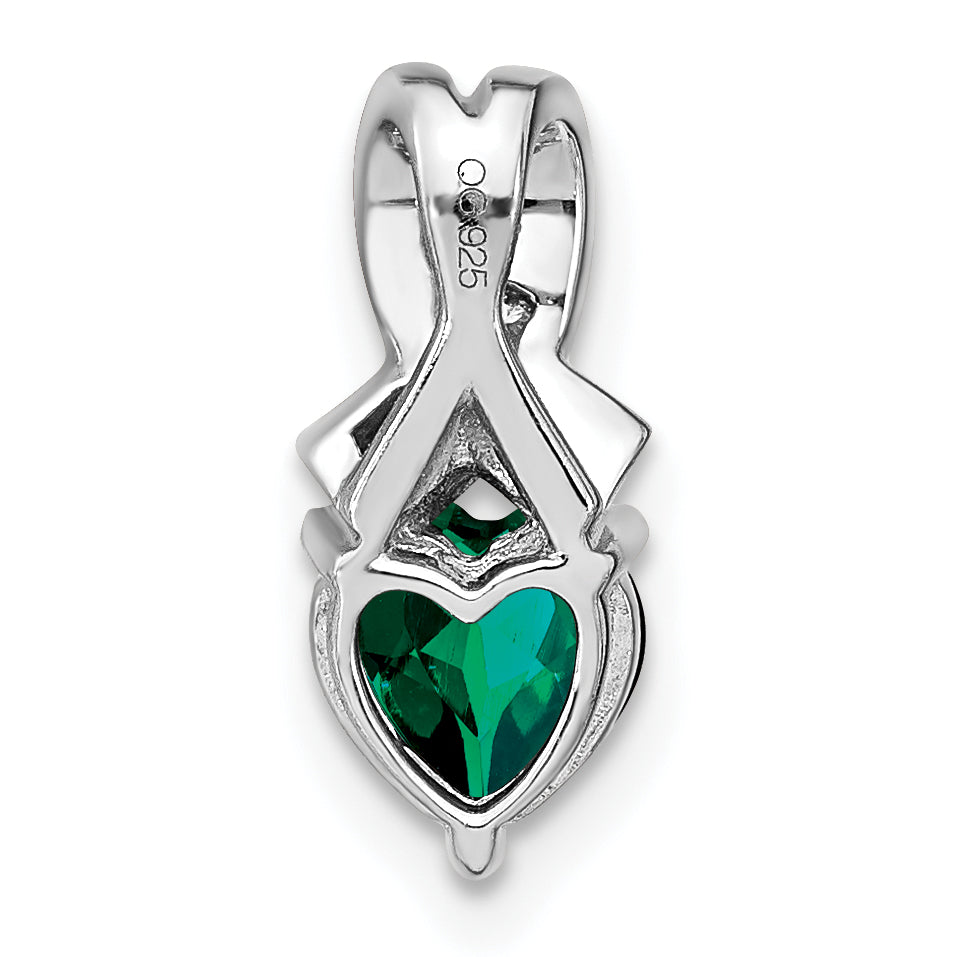 Sterling Silver Rhodium-plated Created Emerald/Diamond Pendant