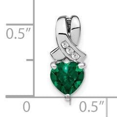 Sterling Silver Rhodium-plated Created Emerald/Diamond Pendant