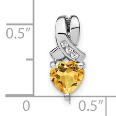 Sterling Silver Rhodium-plated Citrine and Diamond Pendant