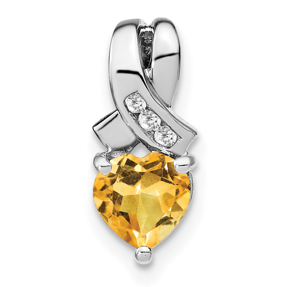 Sterling Silver Rhodium-plated Citrine and Diamond Pendant