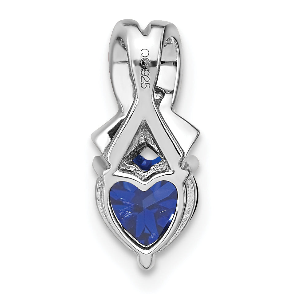 Sterling Silver Rhodium-plated Created Sapphire/Diamond Pendant