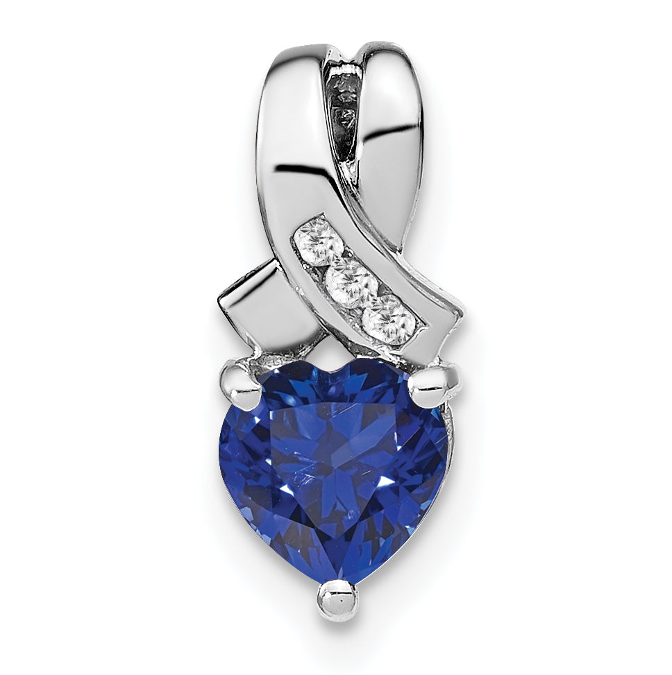 Sterling Silver Rhodium-plated Created Sapphire/Diamond Pendant