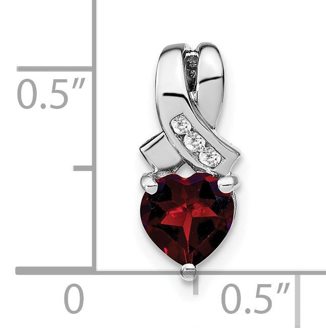 Sterling Silver Rhodium-plated Garnet and Diamond Pendant