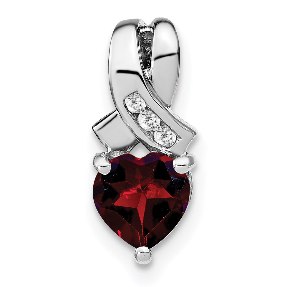 Sterling Silver Rhodium-plated Garnet and Diamond Pendant