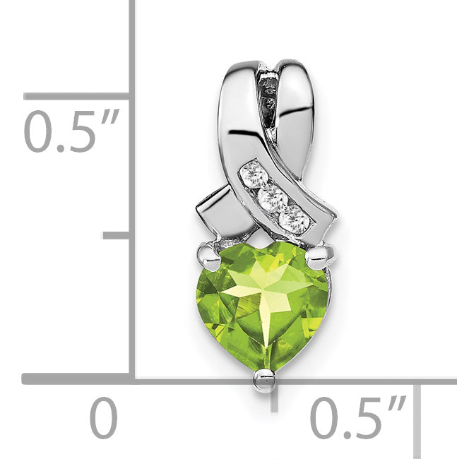 Sterling Silver Rhodium-plated Peridot and Diamond Pendant