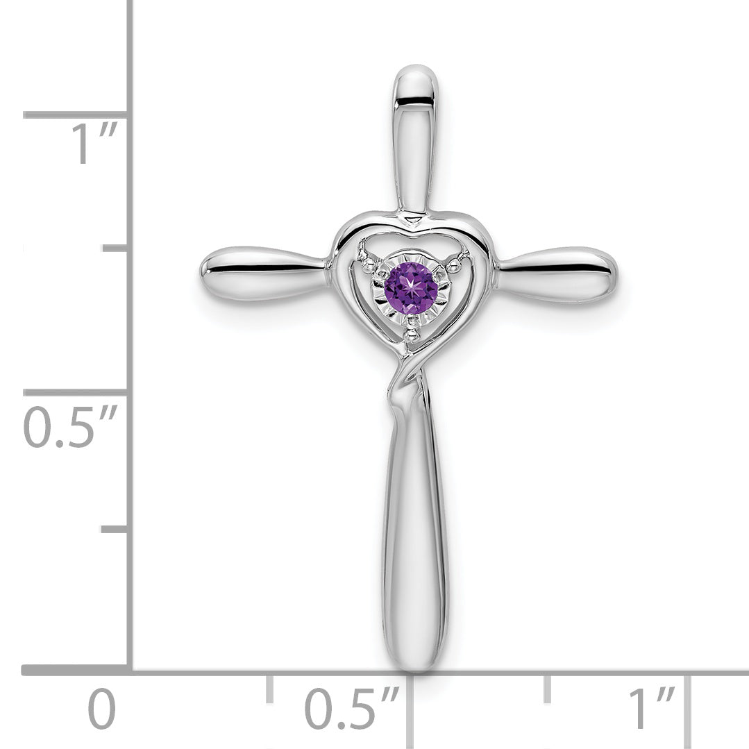 10k White Gold Amethyst Cross w/Heart Chain Slide