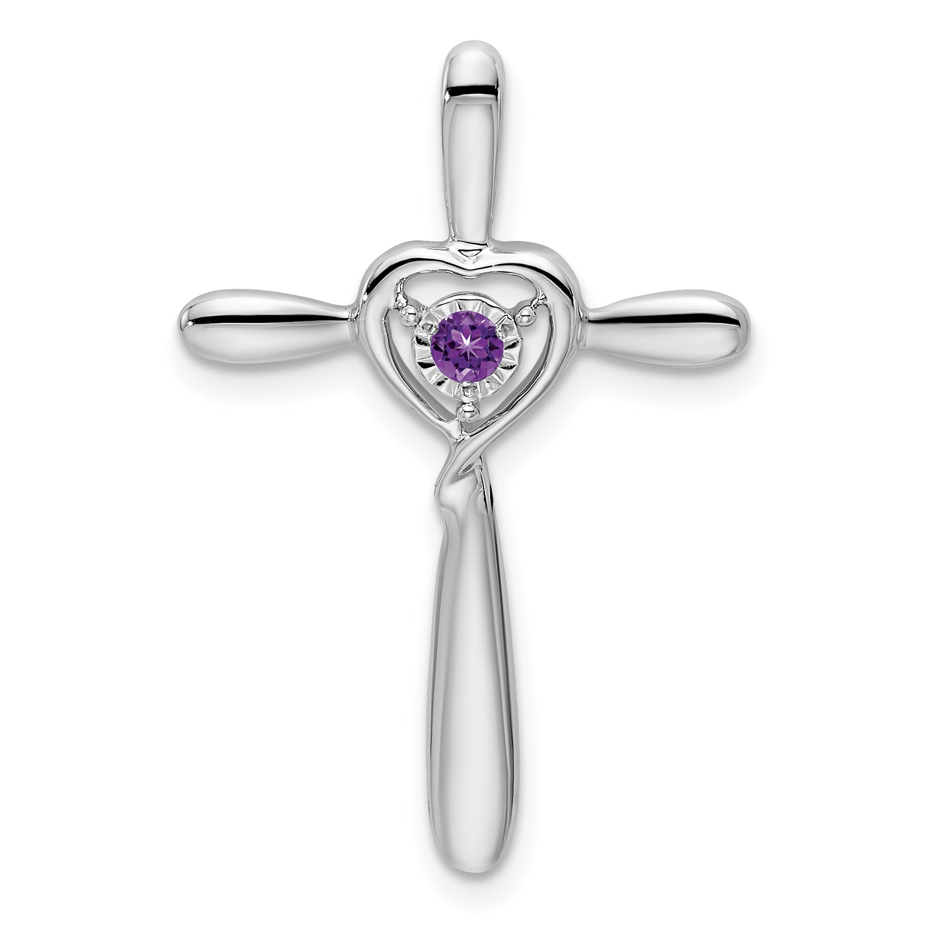 10k White Gold Amethyst Cross w/Heart Chain Slide