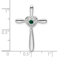 10k White Gold Created Emerald Cross w/Heart Chain Slide