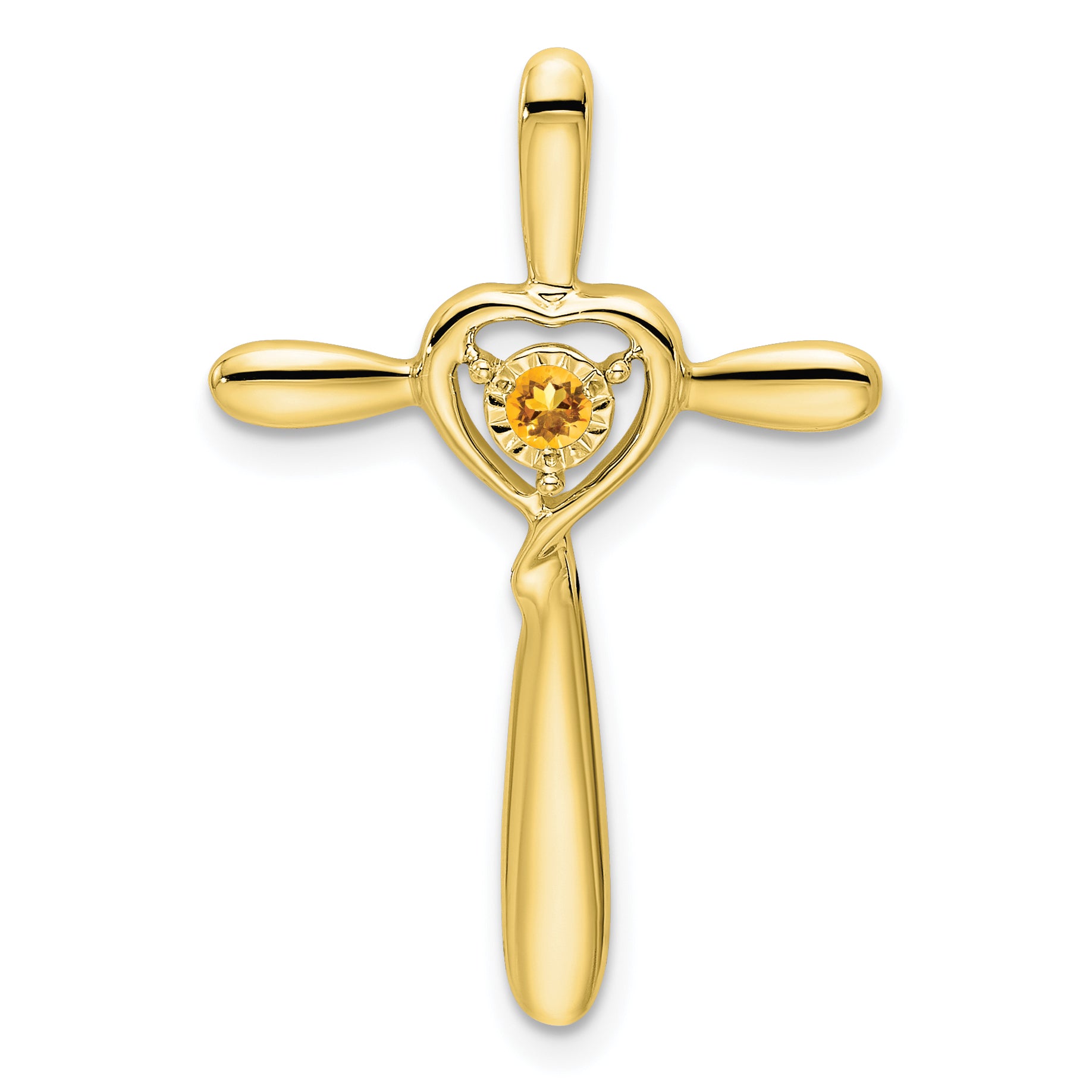 10k Citrine Cross w/Heart Chain Slide