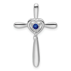 10k White Gold Created Sapphire Cross w/Heart Chain Slide