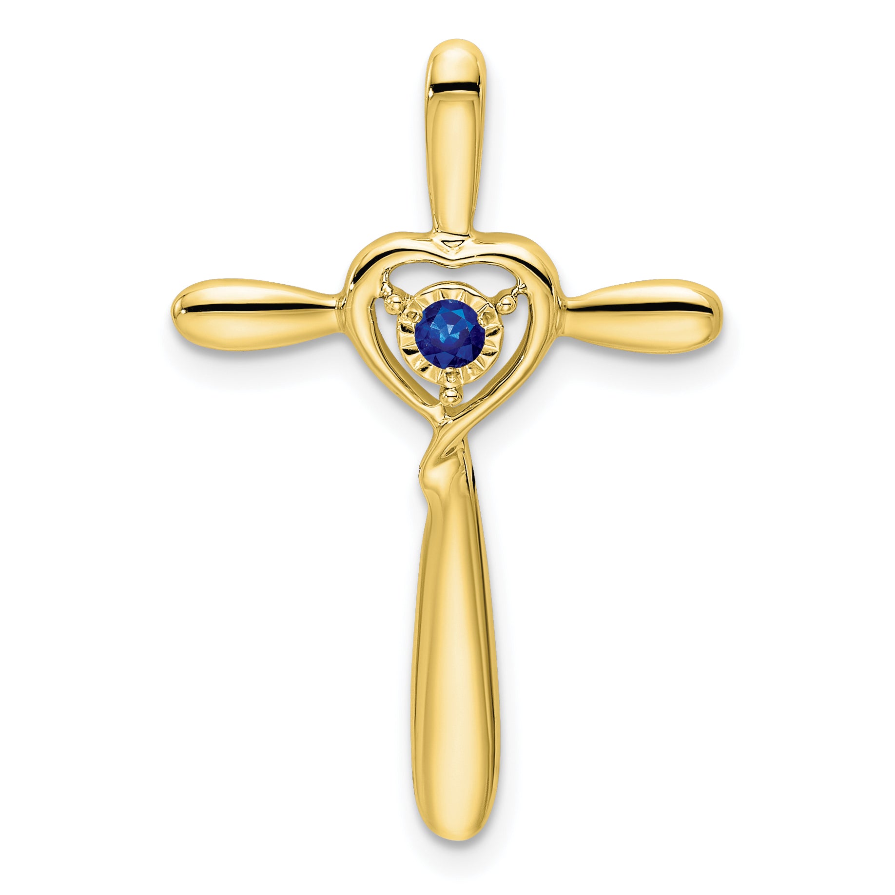 10k Created Sapphire Cross w/Heart Chain Slide