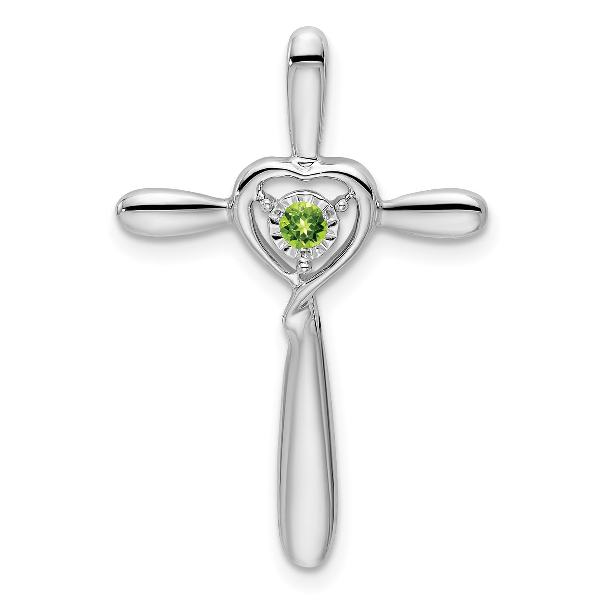 10k White Gold Peridot Cross w/Heart Chain Slide