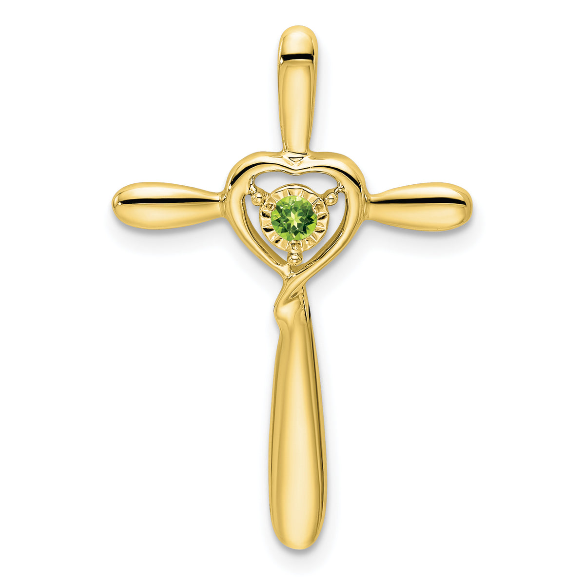 10k Peridot Cross w/Heart Chain Slide