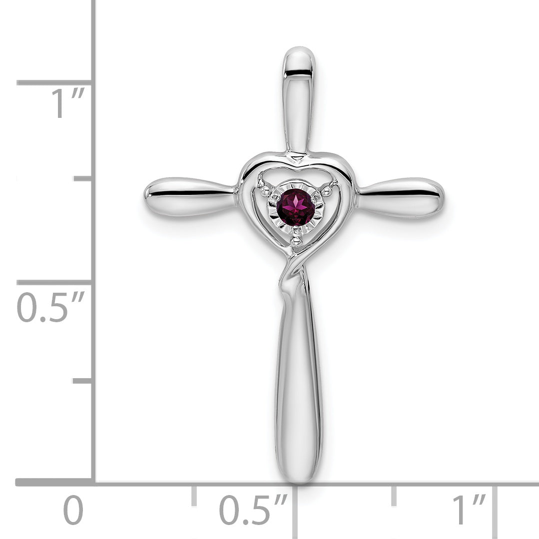 10k White Gold Rhodolite Garnet Cross w/Heart Chain Slide