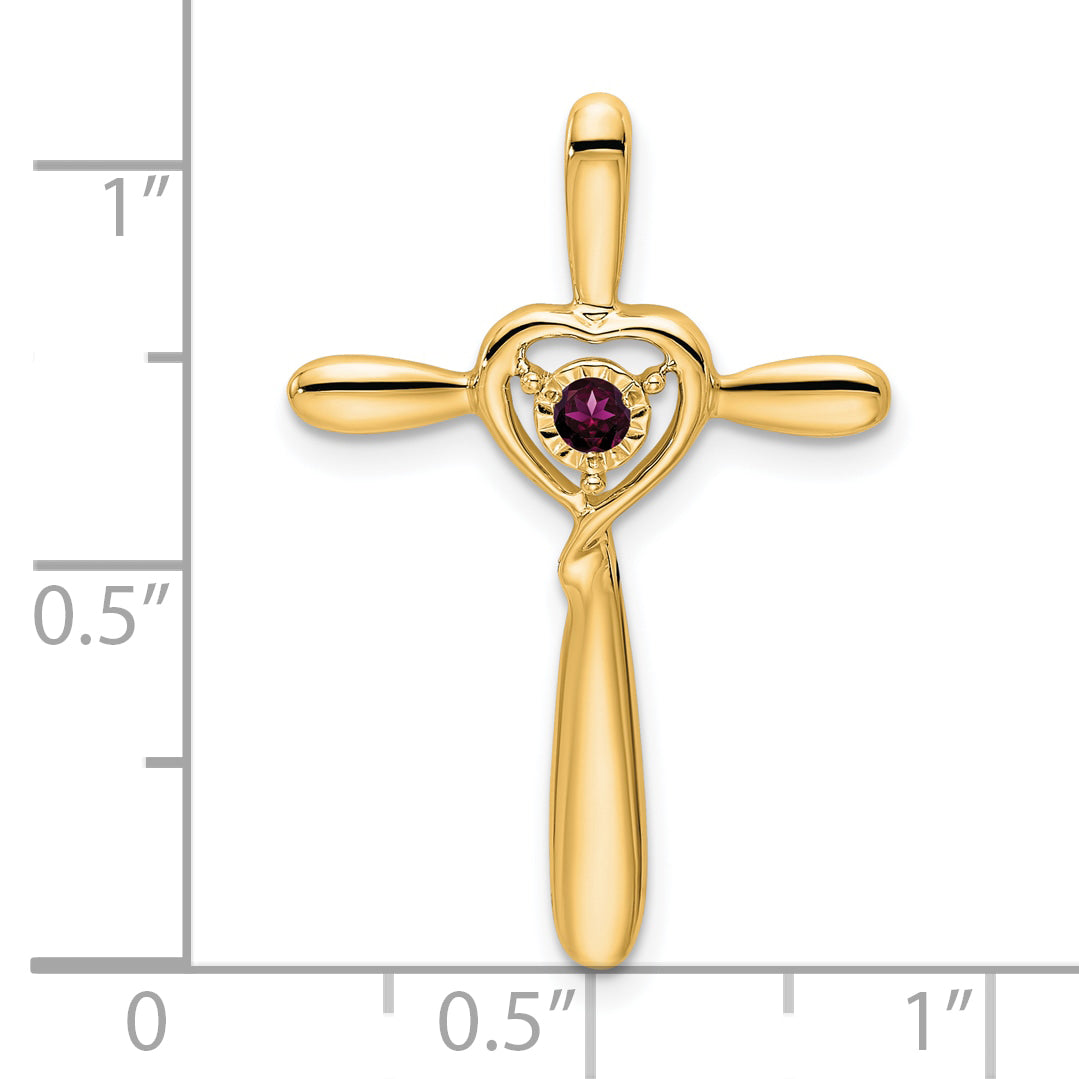 10k Rhodolite Garnet Cross w/Heart Chain Slide