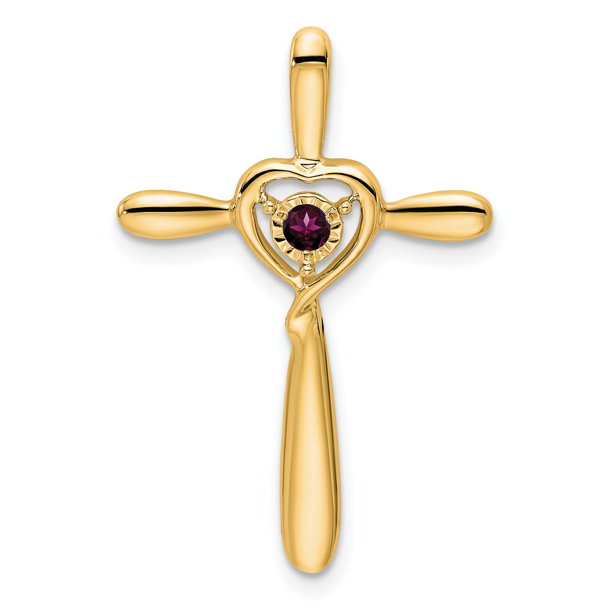 10k Rhodolite Garnet Cross w/Heart Chain Slide