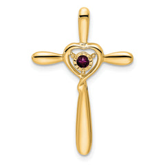 10k Rhodolite Garnet Cross w/Heart Chain Slide