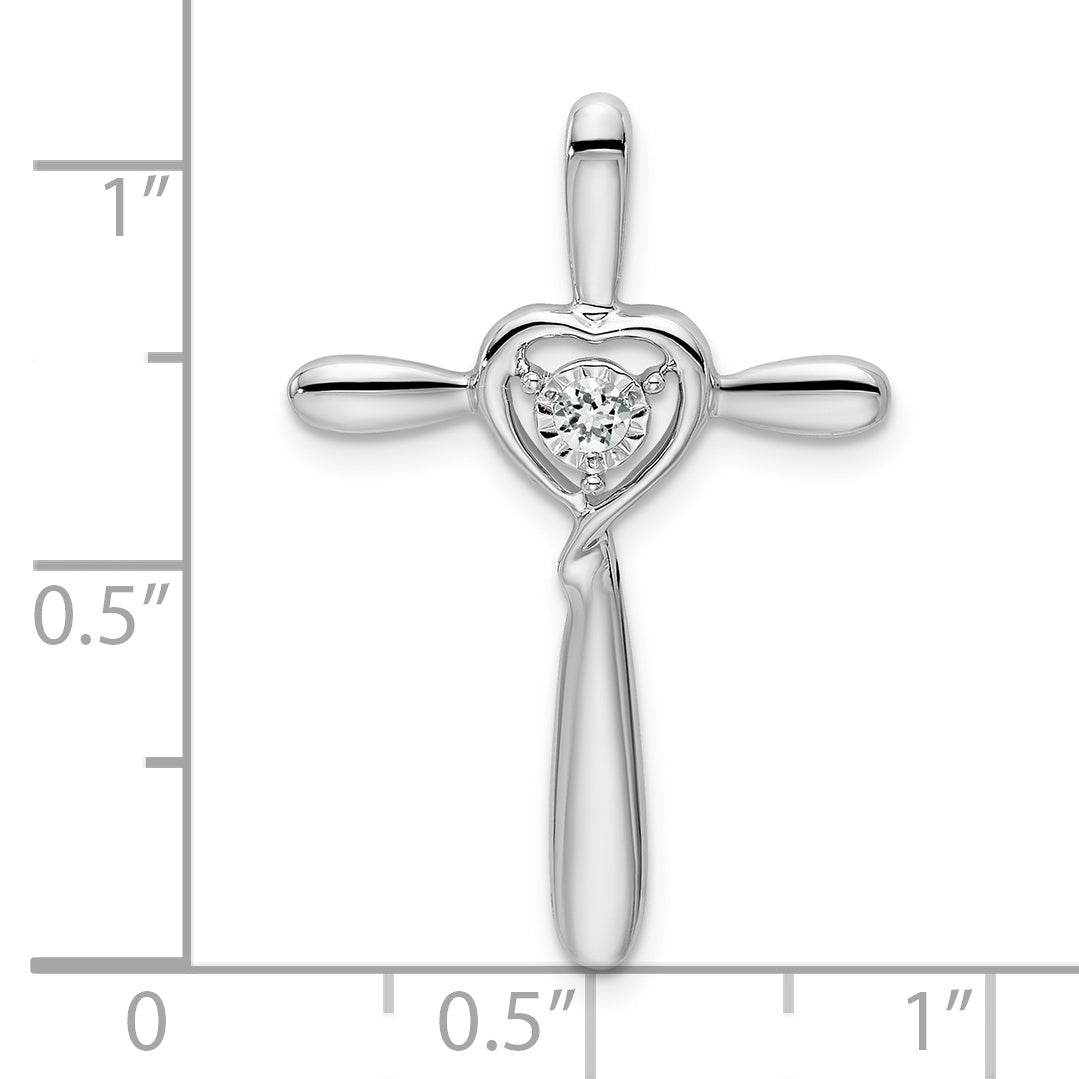 10k White Gold White Topaz Cross w/Heart Chain Slide