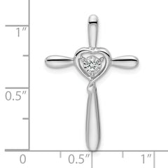 10k White Gold White Topaz Cross w/Heart Chain Slide